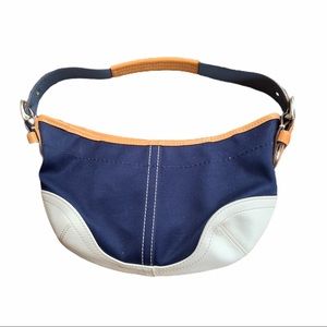 Coach White Leather & Navy Blue Shoulder Bag